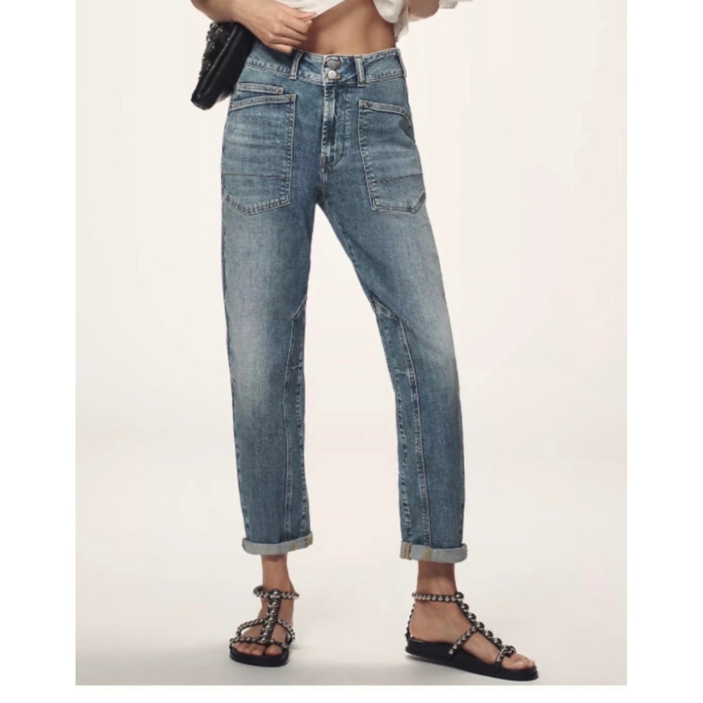 Pilcro Anthropologie High Rise Utility Straight Leg Jeans Blue Denim Size 31